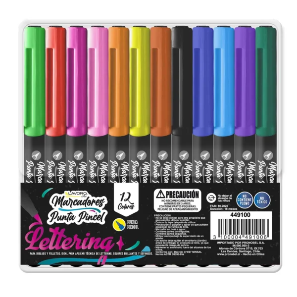 Marcador punta pincel 12 colores