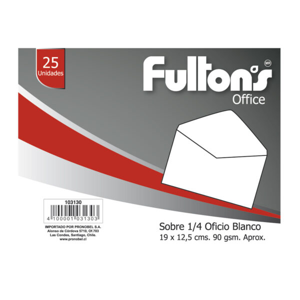 SOBRE 1/4 OFICIO BLANCO | 25 UNIDADES | FULTONS