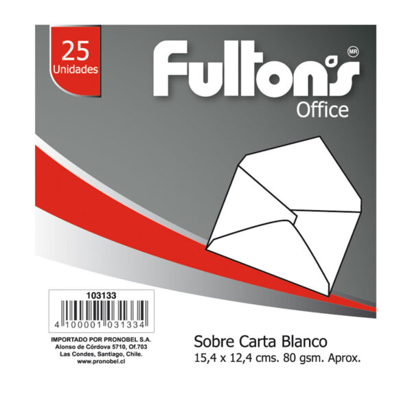 SOBRE DE CARTA BLANCO | FULTONS | 25 UNIDADES