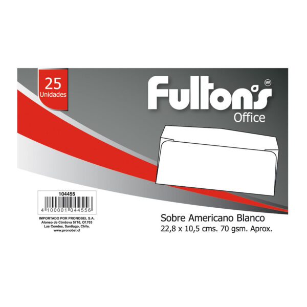 SOBRE AMERICANO BLANCO | 25 HOJAS | FULTONS